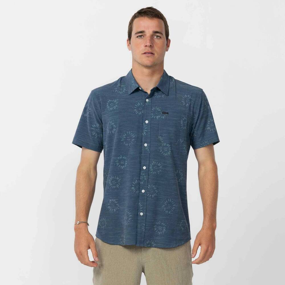 NEW O'NEILL trvlr upf traverse short sleeve standard button-up shirt in midnight